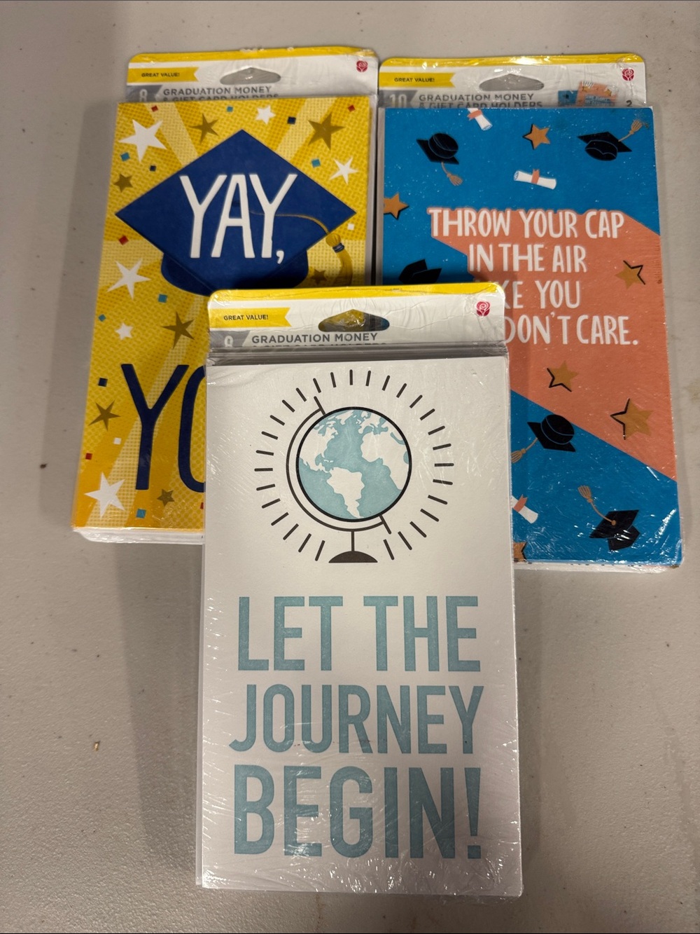 American Greetings Graduation Money Envelopes - Blue, Yellow, White, Coral